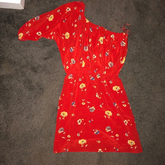 Rebecca Taylor Silk Red Poppy One Shoulder Dress 2 - Picture 7 of 10